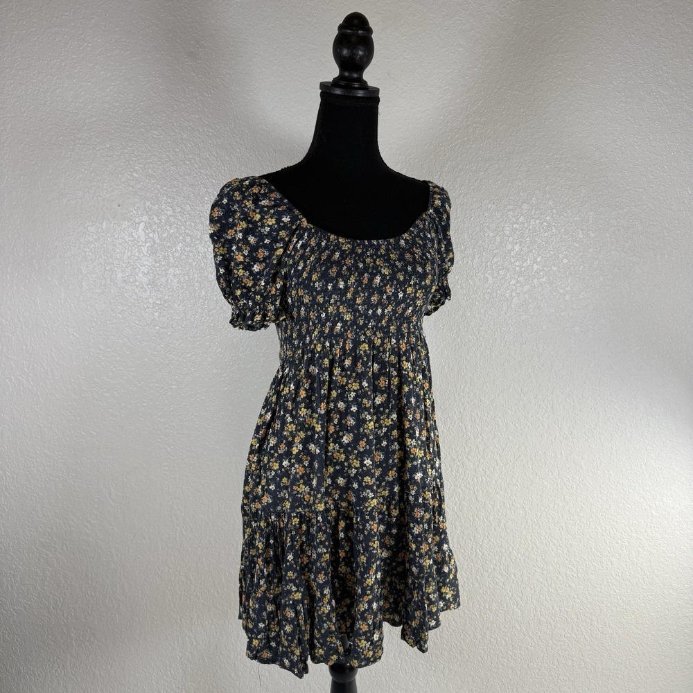 Altard State Milk Maid Smocked Floral Tiered Dress Short Puff Sleeve Women Sz M
